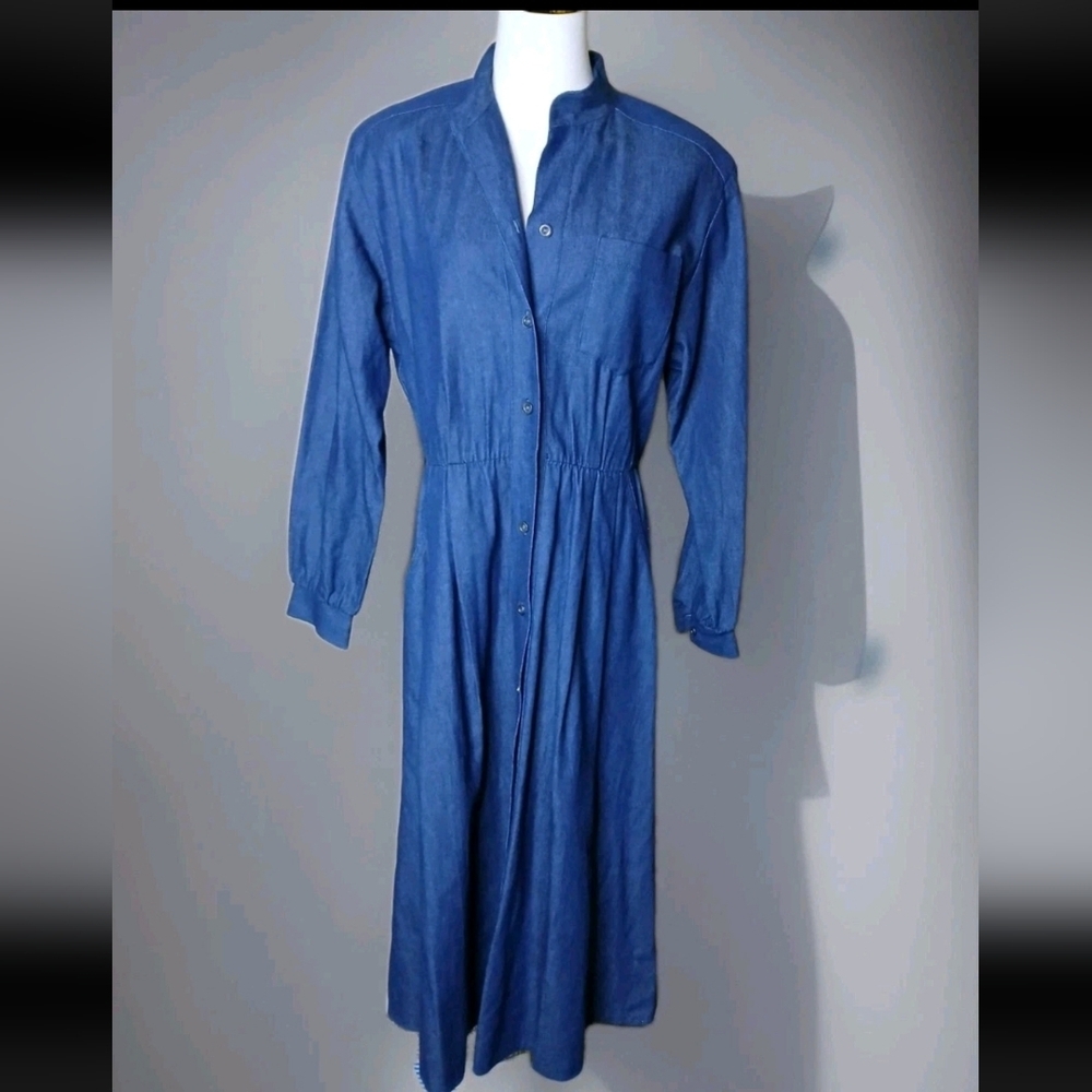 VTG. WILLI Of California Women's Sz 16  blue long Sleeve Belted long Dress